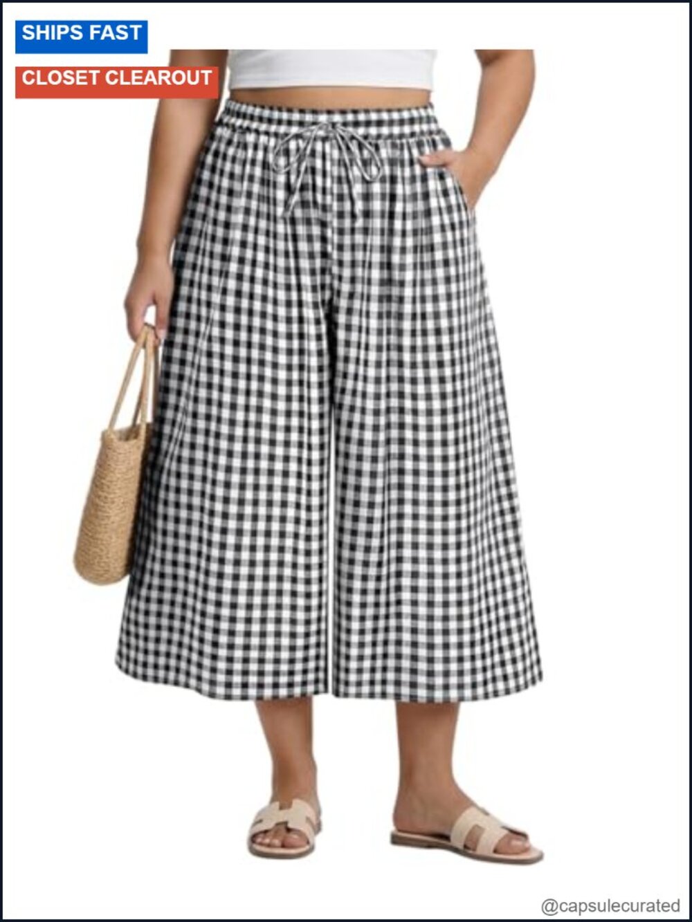 Plus Size Wide Leg Capri Palazzo Pants with Pockets